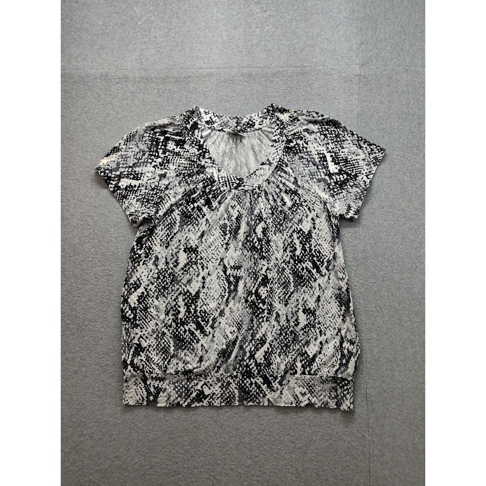 JM Collection Women Blouse Top 0X Black & White Animal Print Short Sleeve Casual